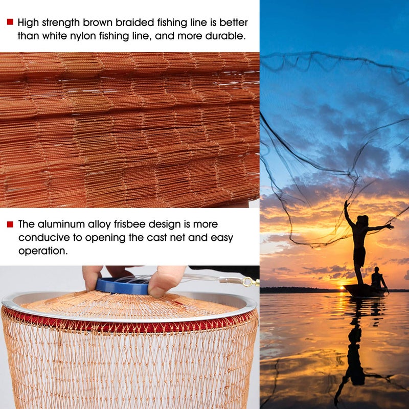 EASY BIG Cast Fishing Net with Aluminum Frame, 0.8 inch Mesh, 7.8-13.8 ft Diameter - Image 5